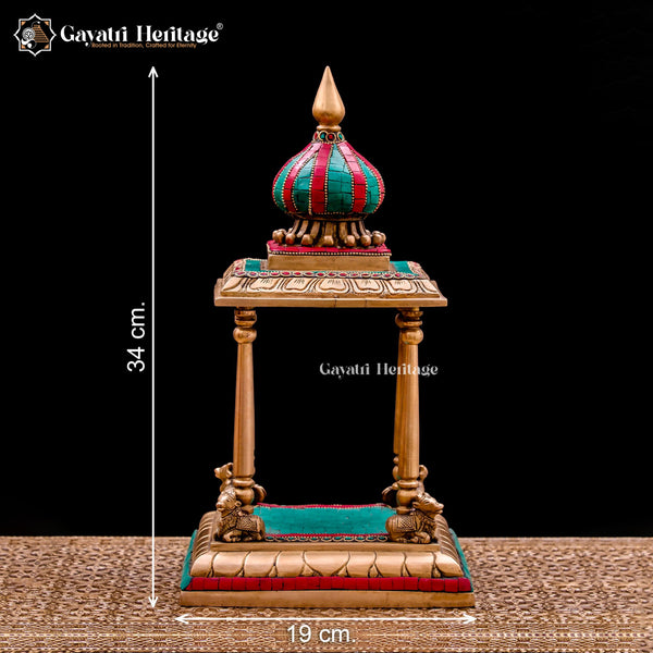 Elegant Brass Temple with Stone Work and Nandi at Corners – Sacred Design for Your Home Mandir | Gayatri Heritage