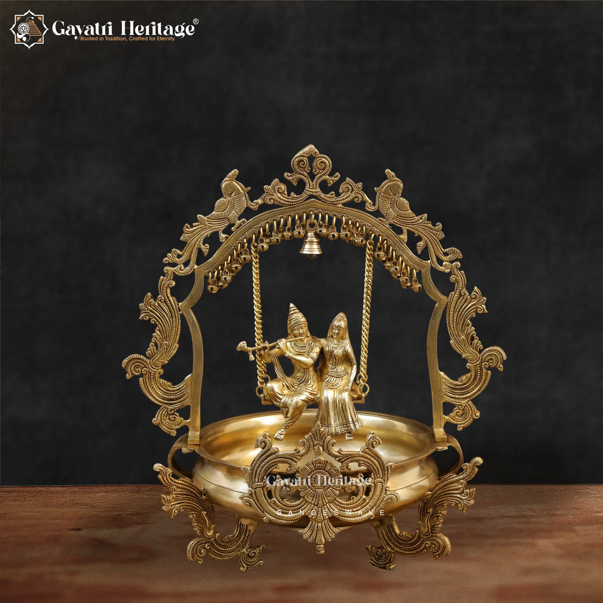 Brass Radha Krishna Urli in Antique Finish – Divine Decor | Gayatri Heritage