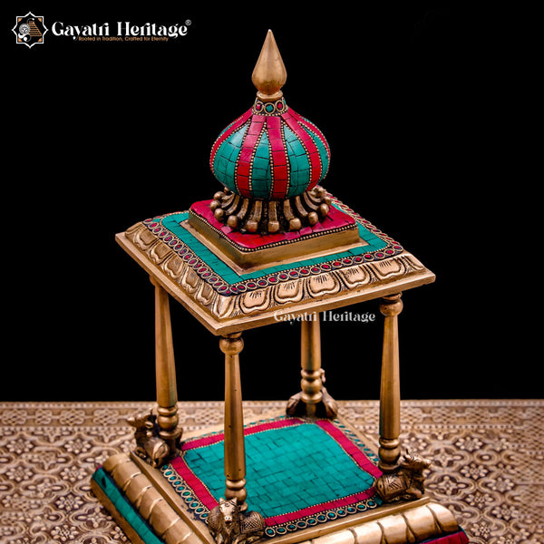 Elegant Brass Temple with Stone Work and Nandi at Corners – Sacred Design for Your Home Mandir | Gayatri Heritage