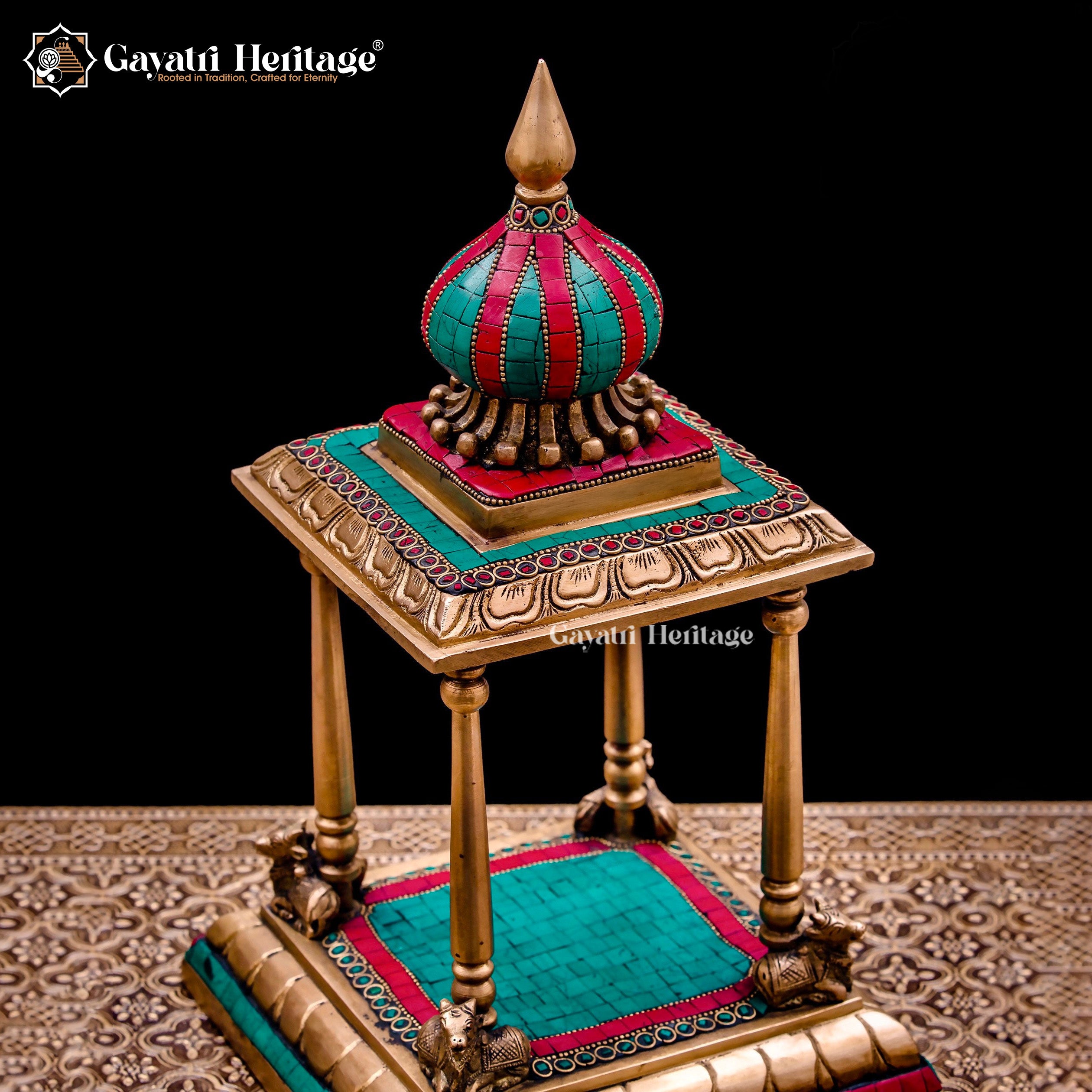 Elegant Brass Temple with Stone Work and Nandi at Corners – Sacred Design for Your Home Mandir | Gayatri Heritage