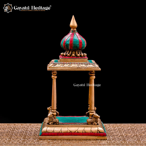 Elegant Brass Temple with Stone Work and Nandi at Corners – Sacred Design for Your Home Mandir | Gayatri Heritage