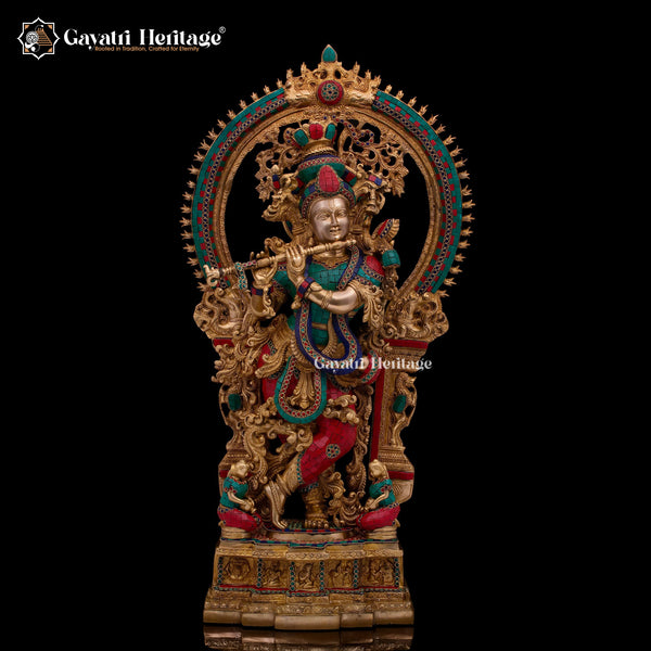 Elegant Brass Lord Krishna Statue with Arch – Divine Charm and Spiritual Grace | Gayatri Heritage