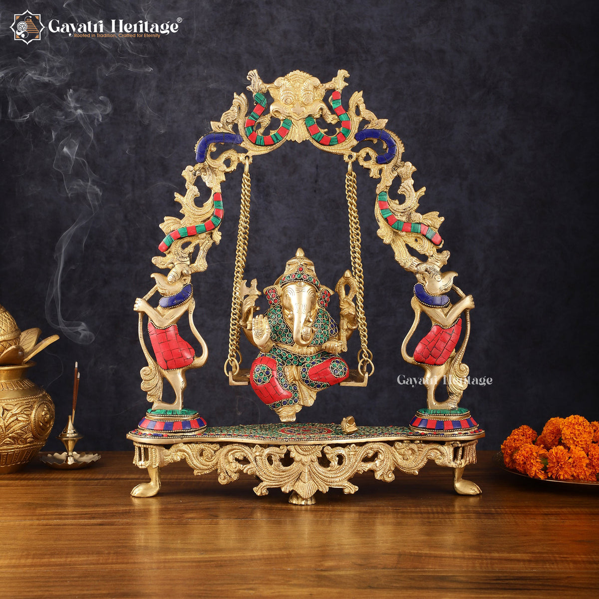 Brass Ganesha Jhula – Stonework Swing for Lord Ganesh | Gayatri Heritage