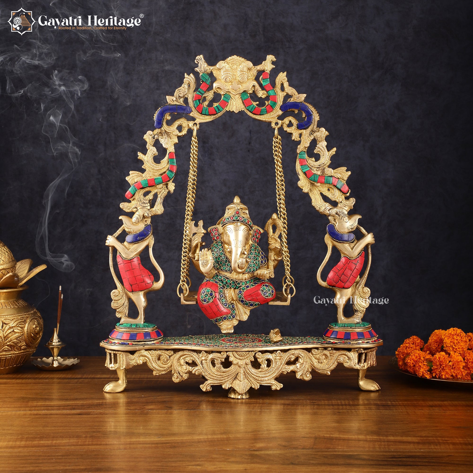 Brass Ganesha Jhula – Stonework Swing for Lord Ganesh | Gayatri Heritage