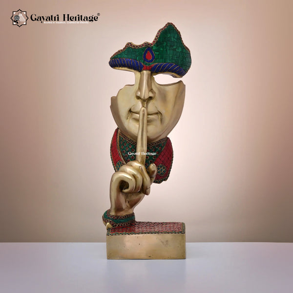 Brass Silent Man in Stone Work – Unique Artistic Statue | Gayatri Heritage