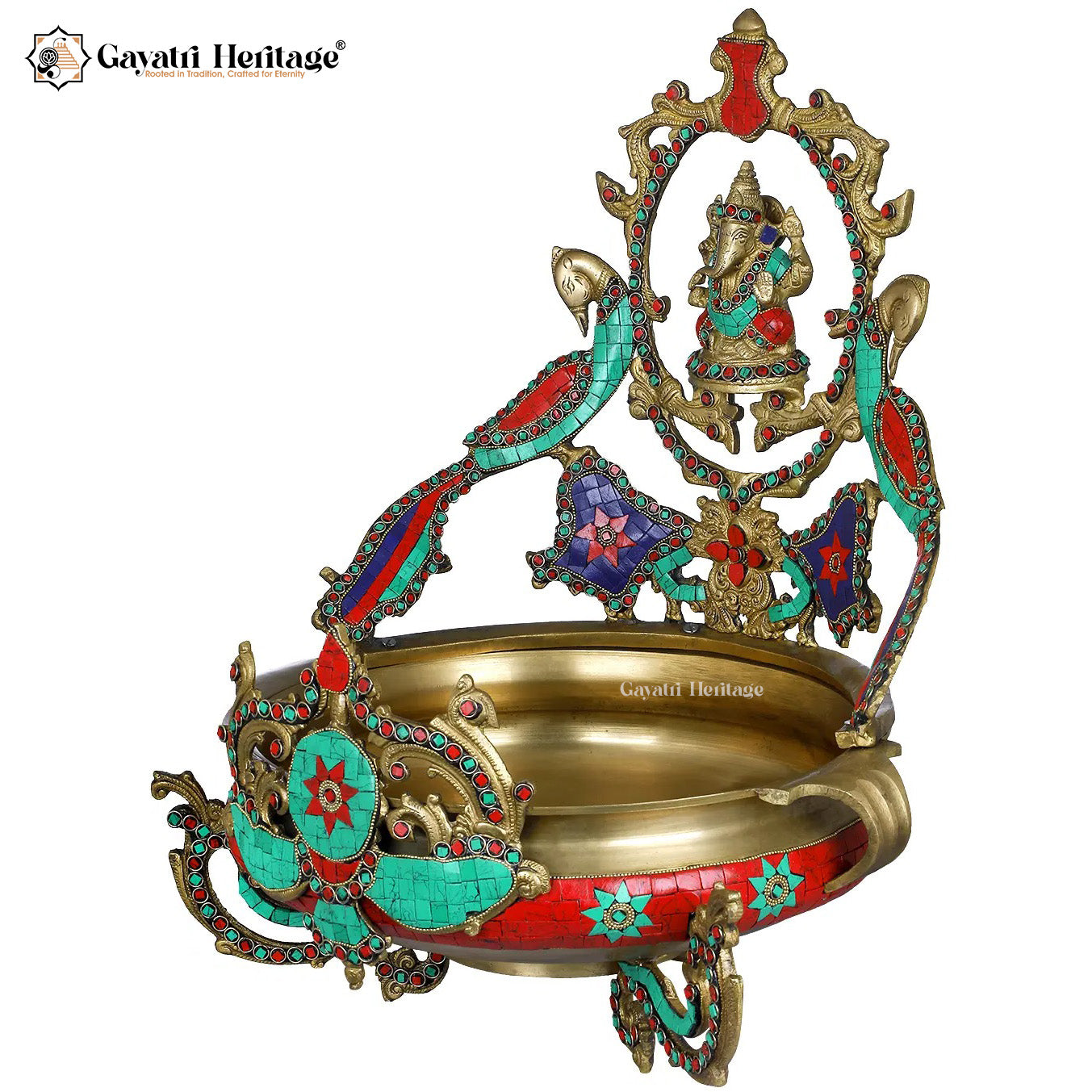 Brass Ganesh Urli with Stone Work – Divine Home Decor