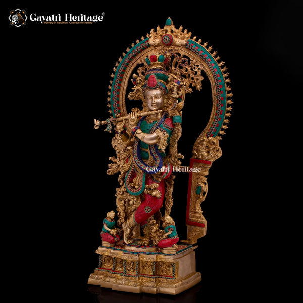 Elegant Brass Lord Krishna Statue with Arch – Divine Charm and Spiritual Grace | Gayatri Heritage