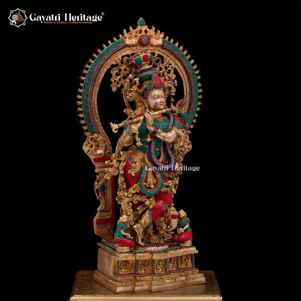 Elegant Brass Lord Krishna Statue with Arch – Divine Charm and Spiritual Grace | Gayatri Heritage