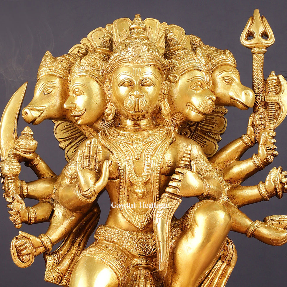 Brass Panchmukhi Hanuman Idol – Sacred Warrior God | Gayatri Heritage