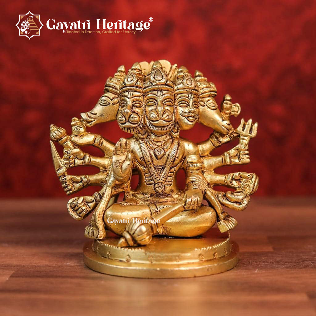 Brass Panchmukhi Hanuman Statue – Traditional Indian Art | Gayatri