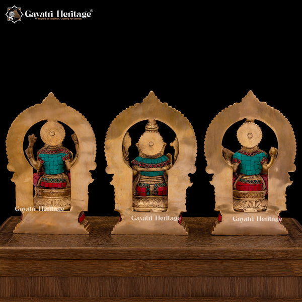 Traditional Brass Laxmi Ganesh Saraswati Idols in Stone work – Divine Trio for Prosperity, Wisdom, and Harmony | Gayatri Heritage