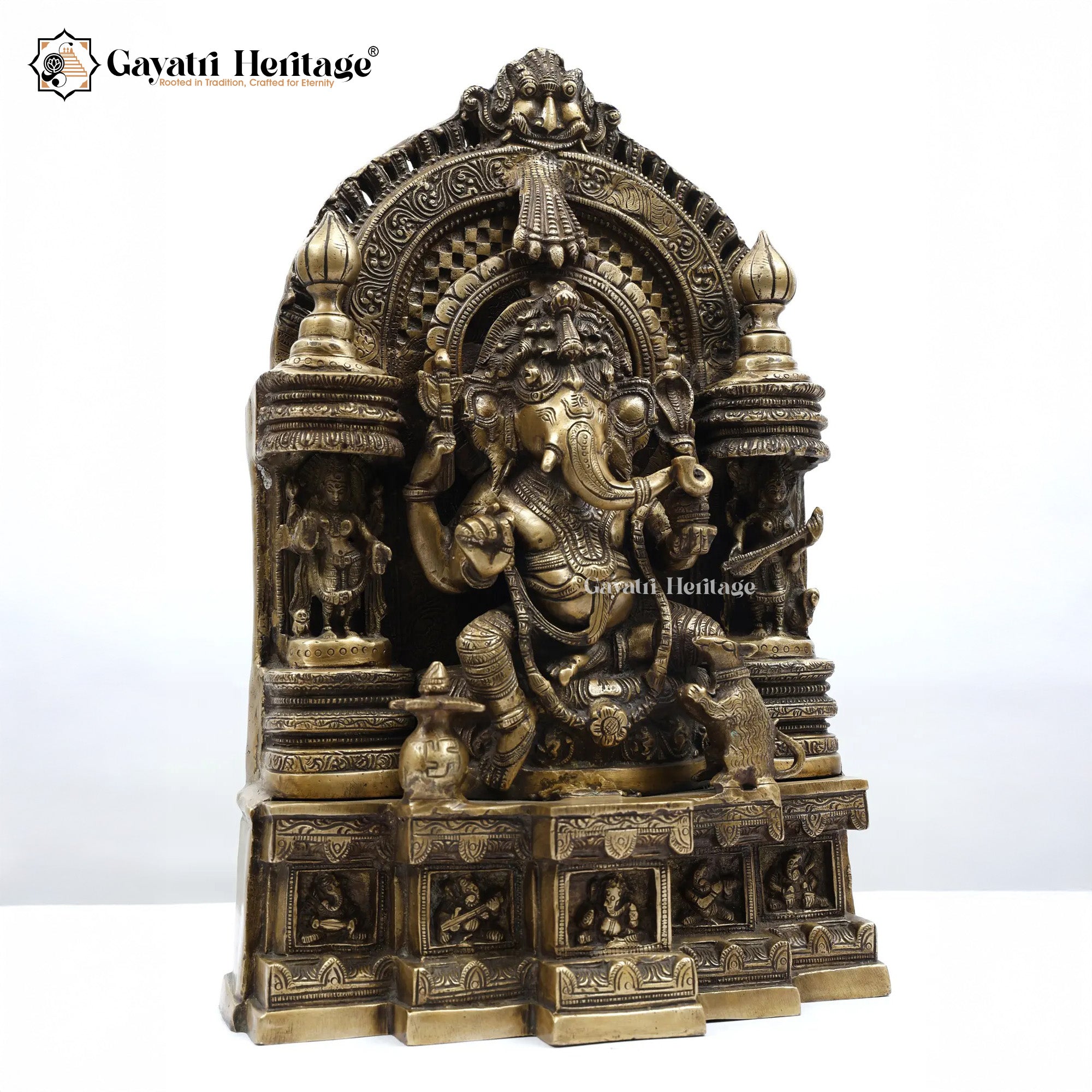 Brass Ganesh Idol with Frame – Divine Wisdom and Prosperity | Gayatri Heritage