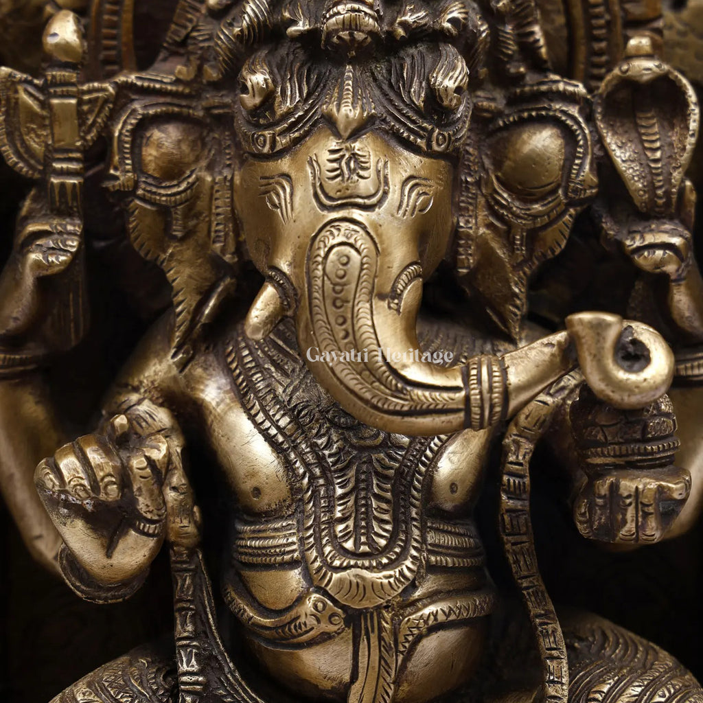Brass Ganesh Idol with Frame – Divine Wisdom and Prosperity | Gayatri Heritage