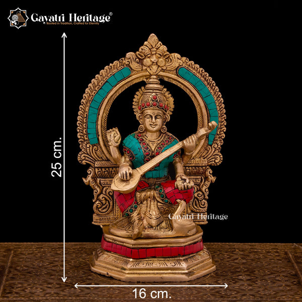 Traditional Brass Laxmi Ganesh Saraswati Idols in Stone work – Divine Trio for Prosperity, Wisdom, and Harmony | Gayatri Heritage