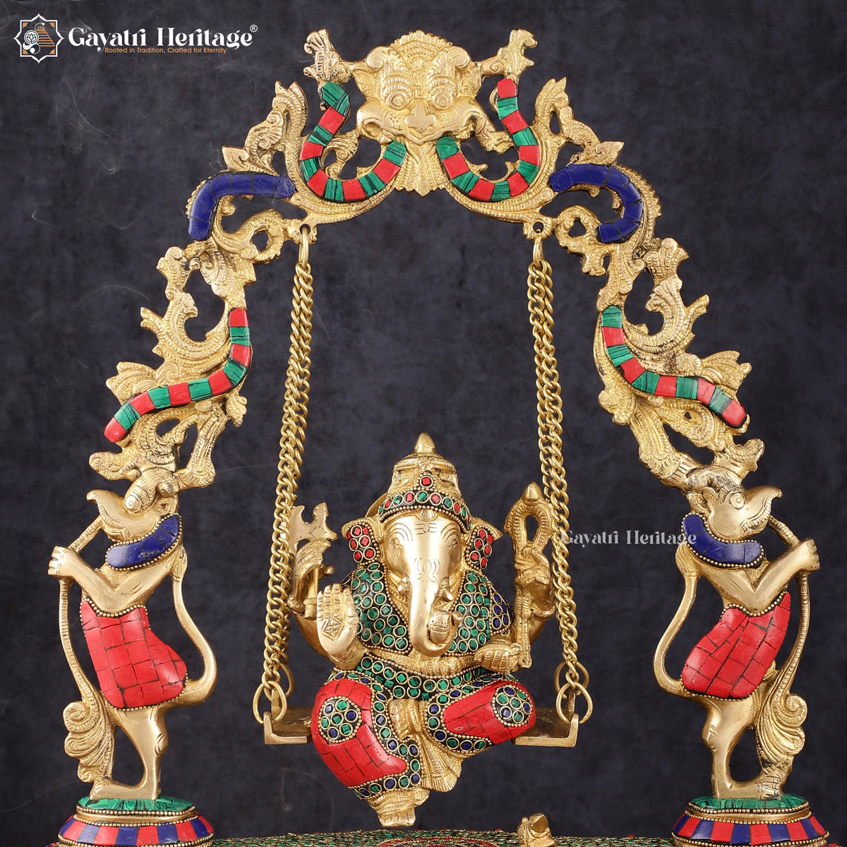 Brass Ganesha Jhula – Stonework Swing for Lord Ganesh | Gayatri Heritage
