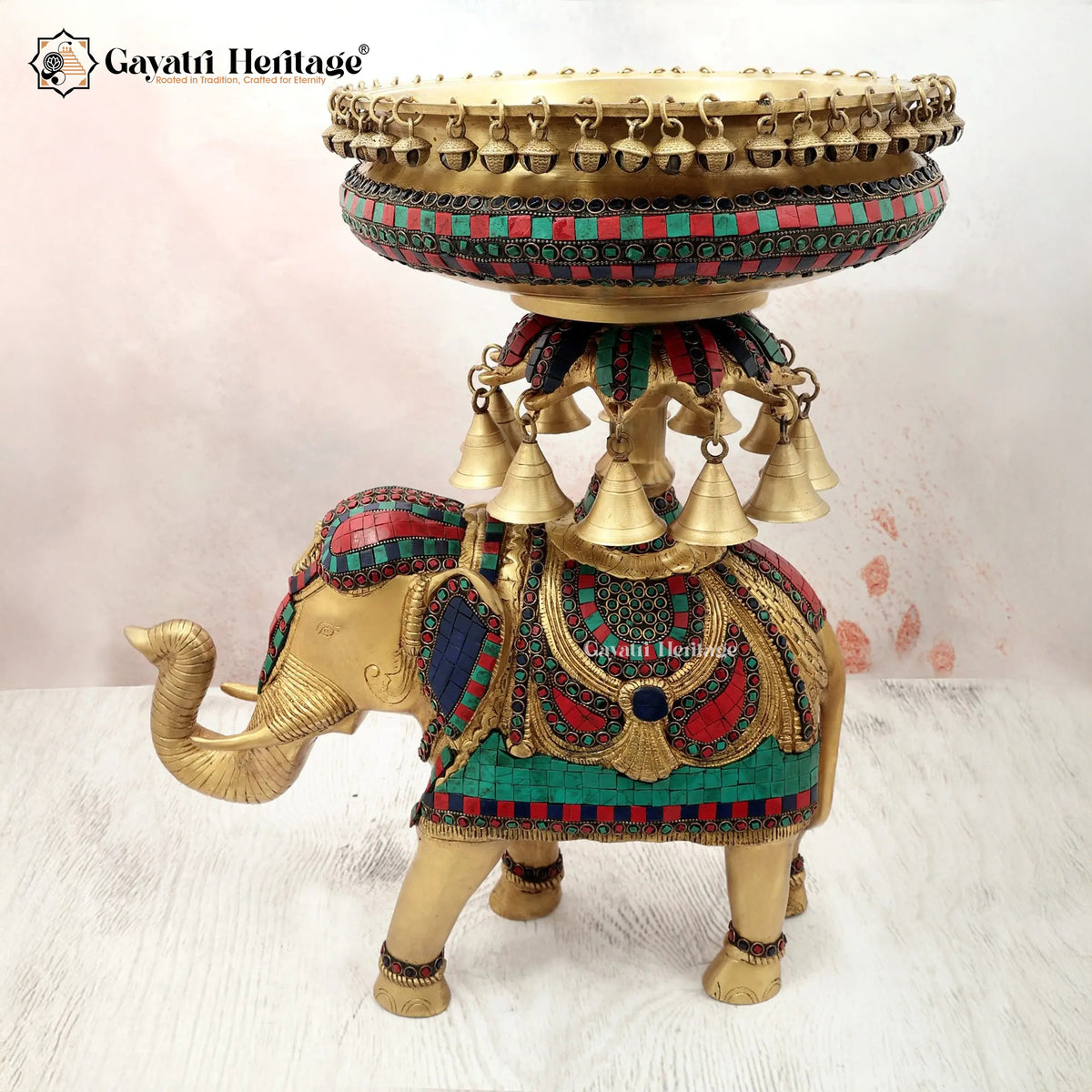 Brass Elephant Urli – Stone Work Royal Decor Piece | Gayatri Heritage