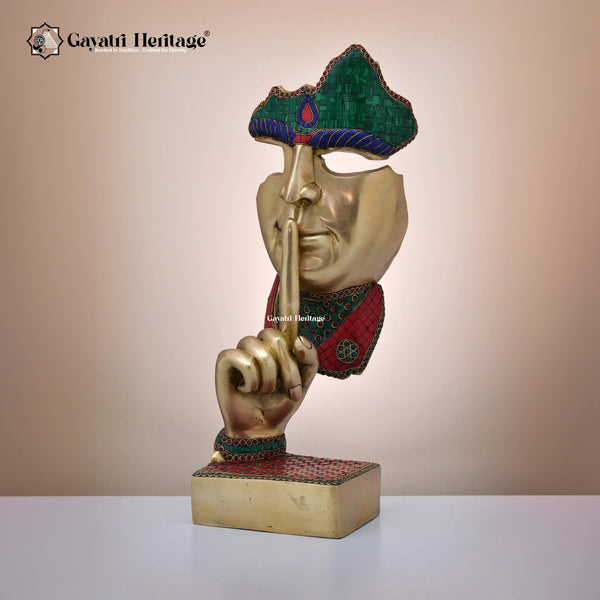 Brass Silent Man in Stone Work – Unique Artistic Statue | Gayatri Heritage