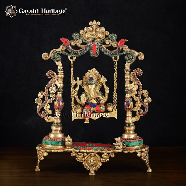Brass Ganesh Jhula in Stone Work – Divine Home Decor | Gayatri Heritage