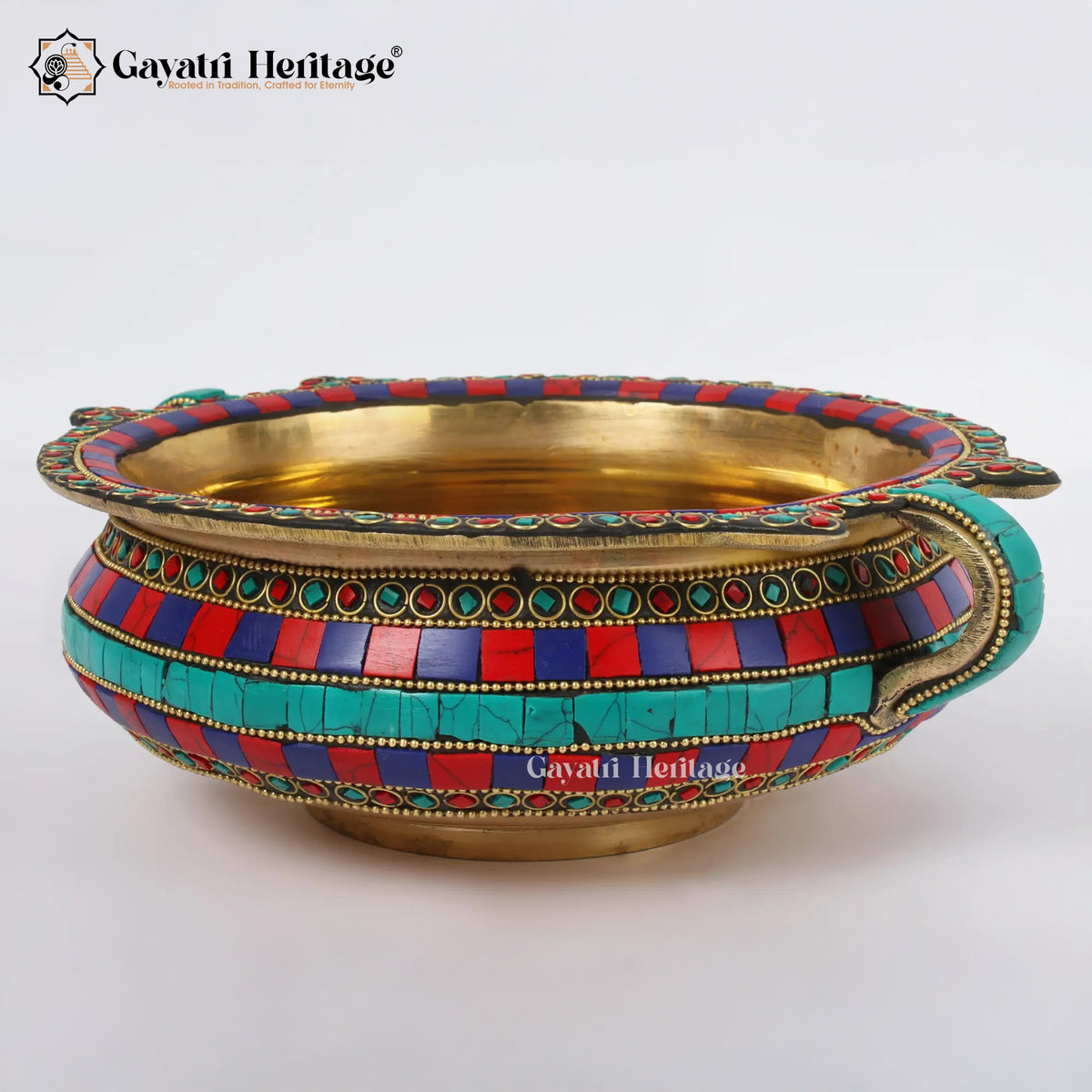 Brass Urli with Stone Work – Elegant Traditional Decor | Gayatri Heritage