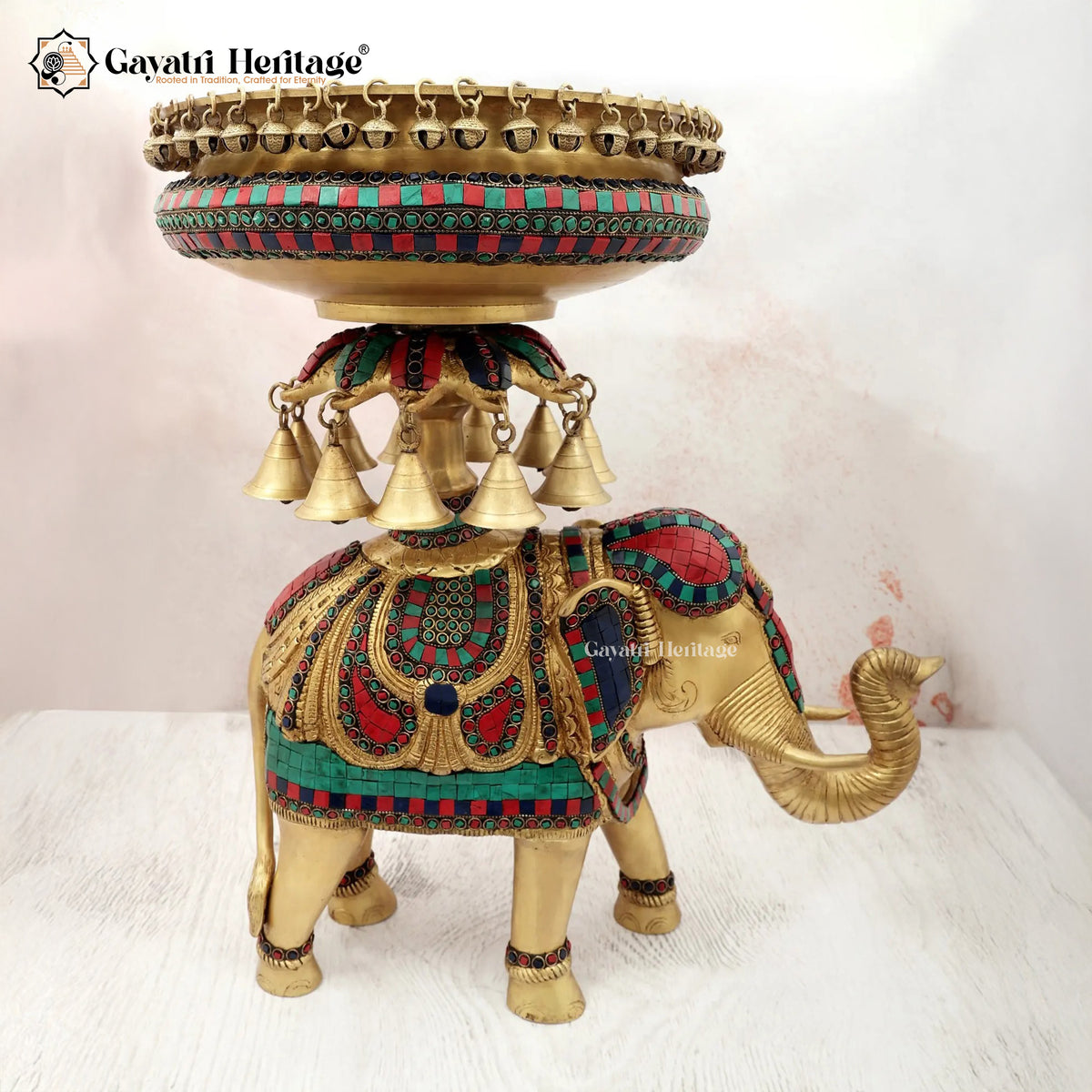 Brass Elephant Urli – Stone Work Royal Decor Piece | Gayatri Heritage