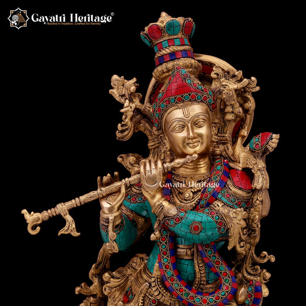 Graceful Brass Murlidhar Krishna Statue with Cow – A Symbol of Divine Music and Serenity | Gayatri Heritage