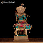 Graceful Brass Murlidhar Krishna Statue with Cow – A Symbol of Divine Music and Serenity | Gayatri Heritage