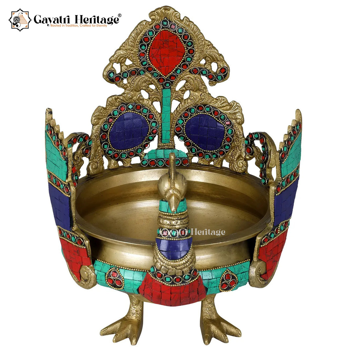 Brass Peacock Design Urli with Stone Work – Royal Home Decor