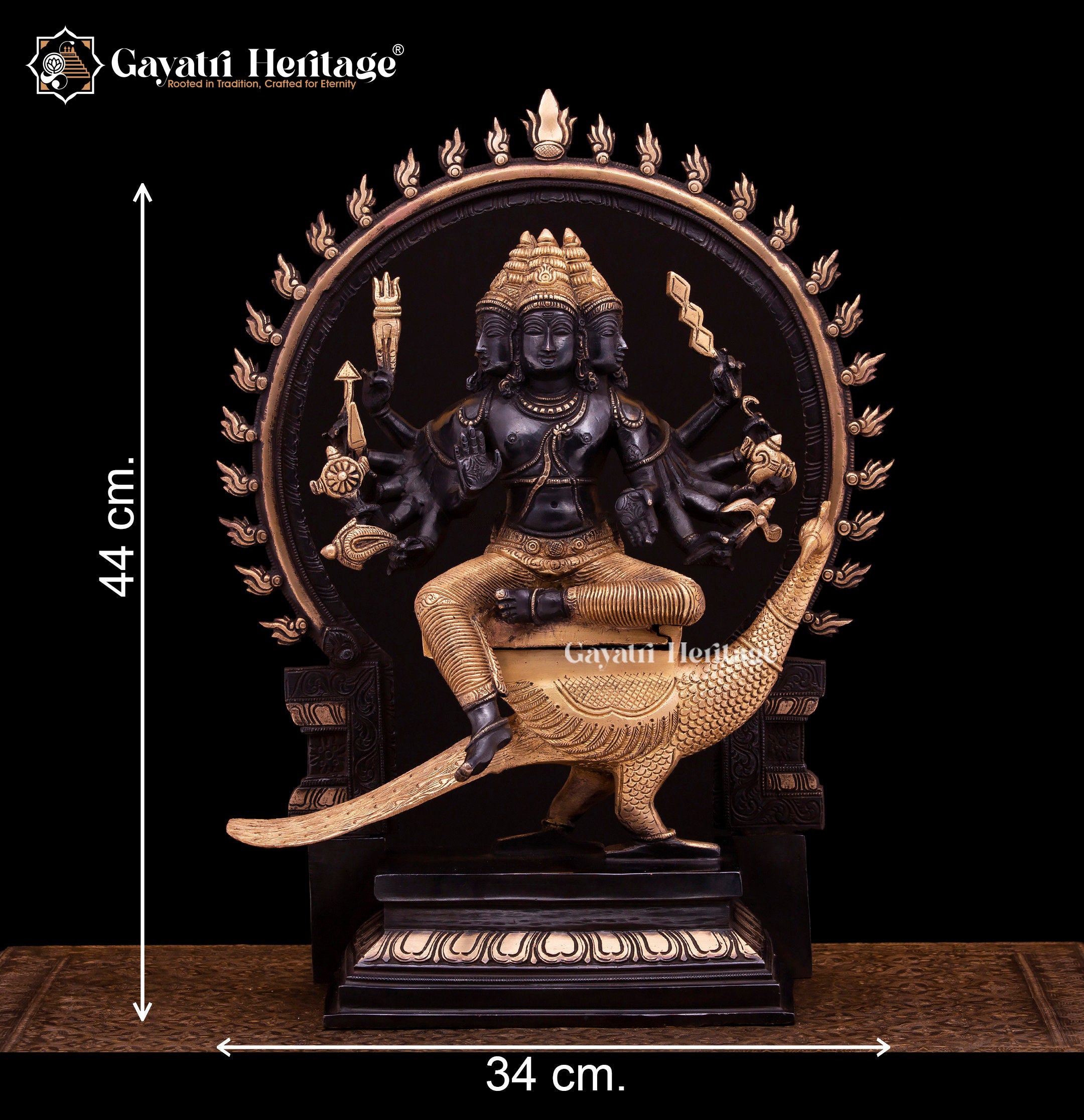 Brass Six Face Murugan Statue / Kartikeya Statue – Divine Multifaceted Representation | Gayatri Heritage