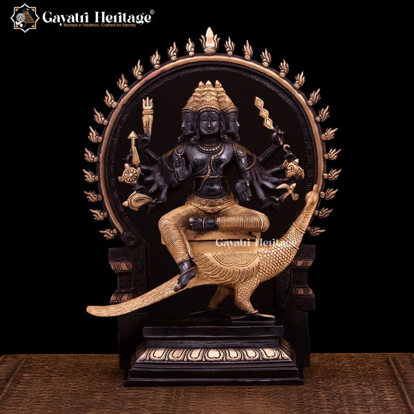 Brass Six Face Murugan Statue / Kartikeya Statue – Divine Multifaceted Representation | Gayatri Heritage