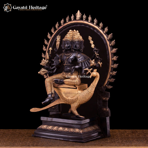 Brass Six Face Murugan Statue / Kartikeya Statue – Divine Multifaceted Representation | Gayatri Heritage