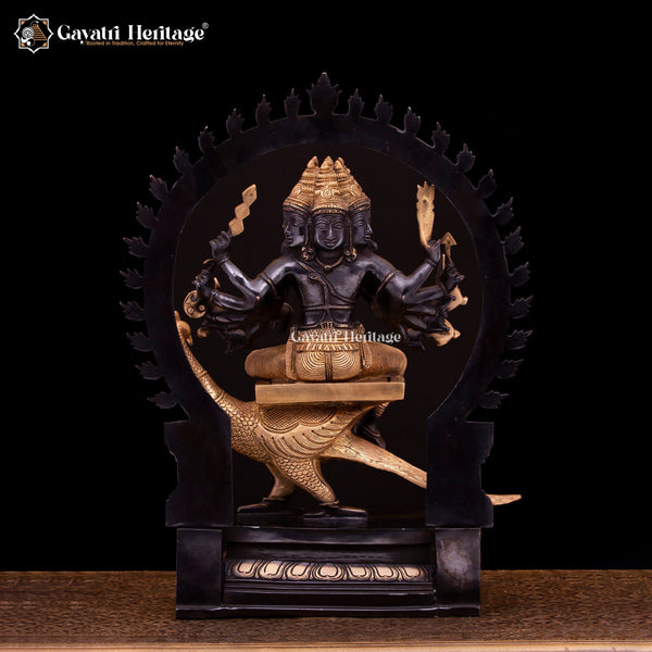 Brass Six Face Murugan Statue / Kartikeya Statue – Divine Multifaceted Representation | Gayatri Heritage