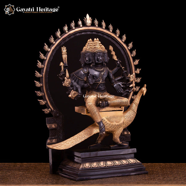 Brass Six Face Murugan Statue / Kartikeya Statue – Divine Multifaceted Representation | Gayatri Heritage