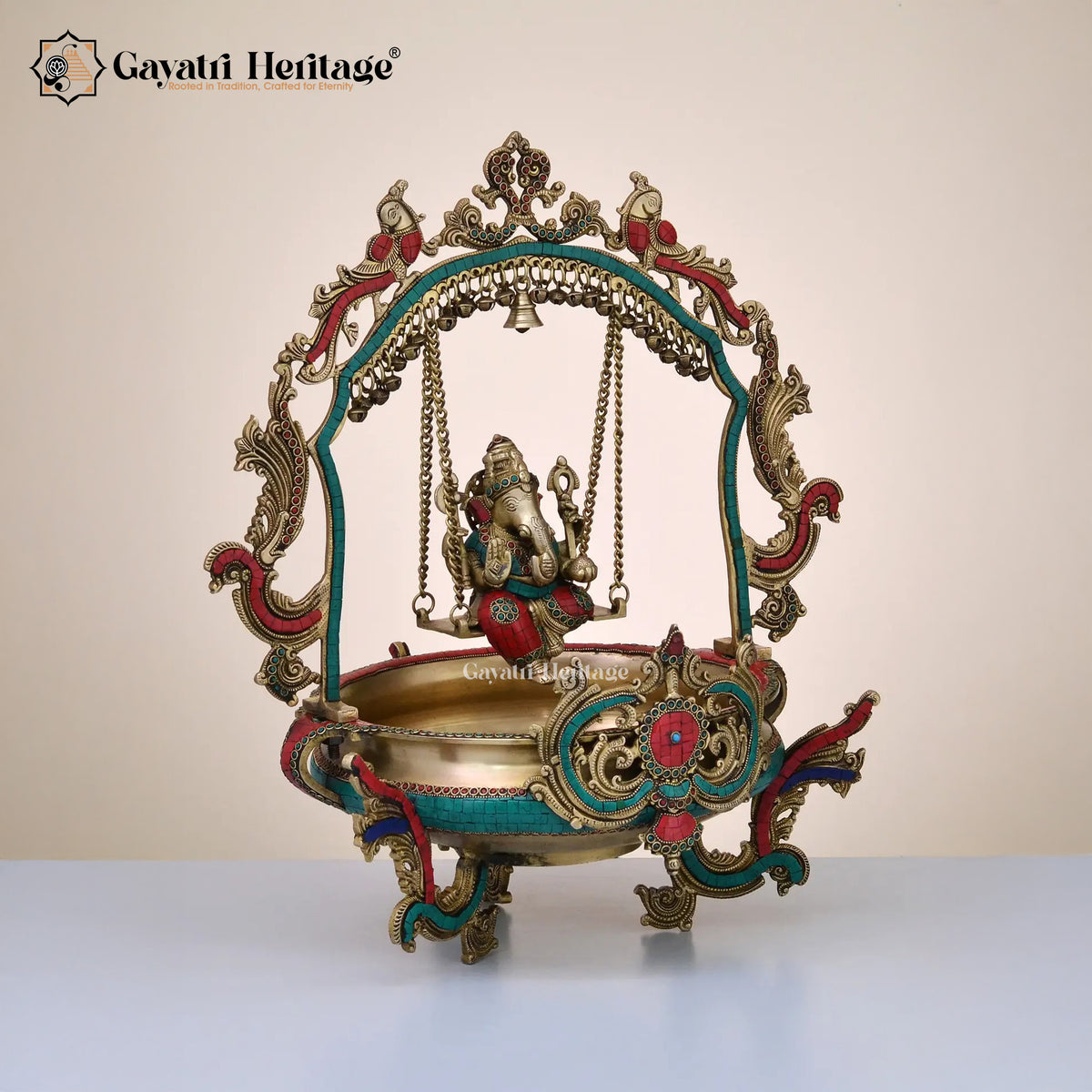 Brass Vinayagar Urli with Stone Work – Divine Decor | Gayatri Heritage