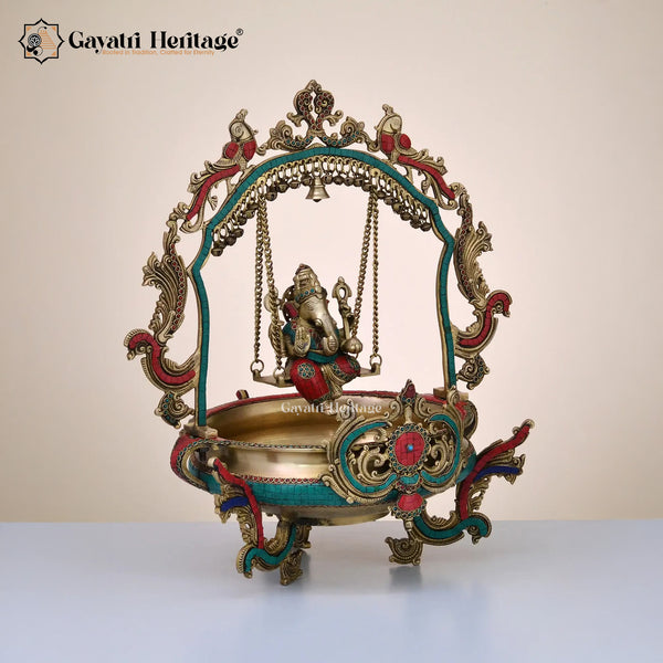 Brass Vinayagar Urli with Stone Work – Divine Decor | Gayatri Heritage