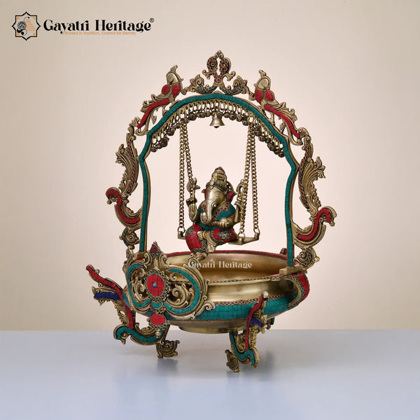 Brass Vinayagar Urli with Stone Work – Divine Decor | Gayatri Heritage