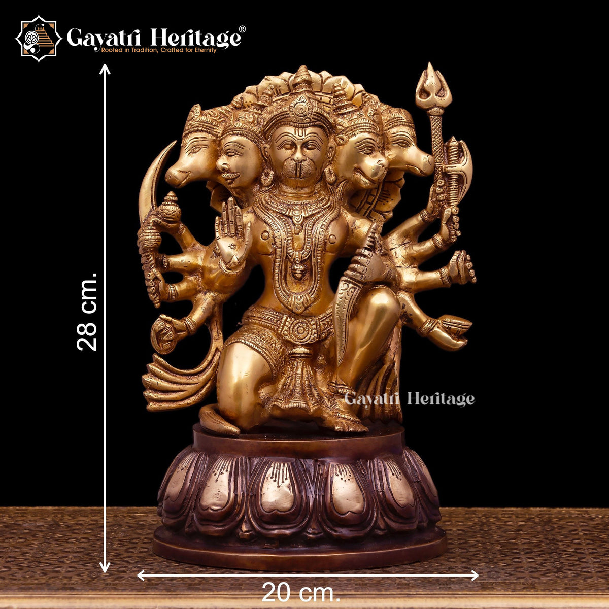 Brass Panchmukhi Hanuman Statue – Divine Protector Idol | Gayatri Heritage