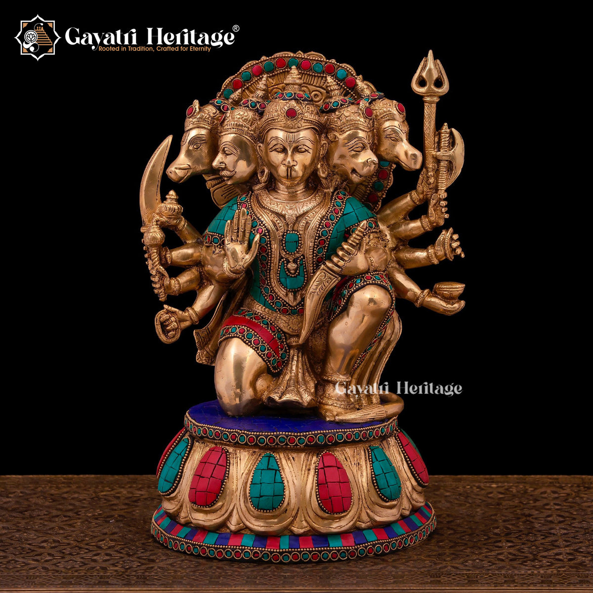 Brass Panchmukhi Hanuman Statue – Stone Work Masterpiece | Gayatri Heritage