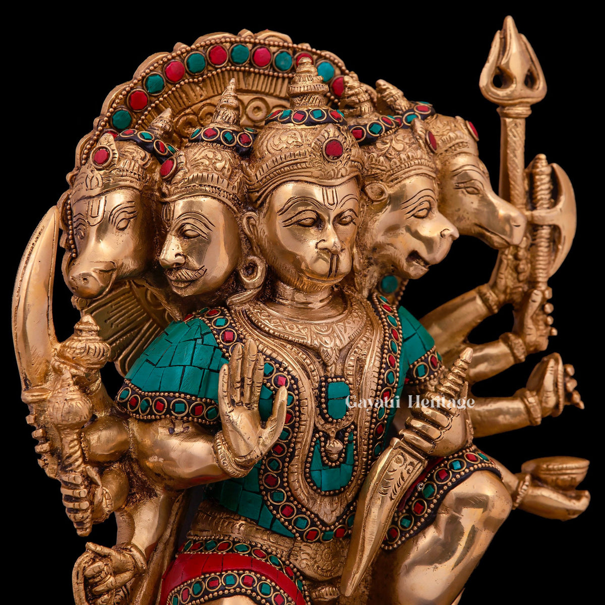 Brass Panchmukhi Hanuman Statue – Stone Work Masterpiece | Gayatri Heritage