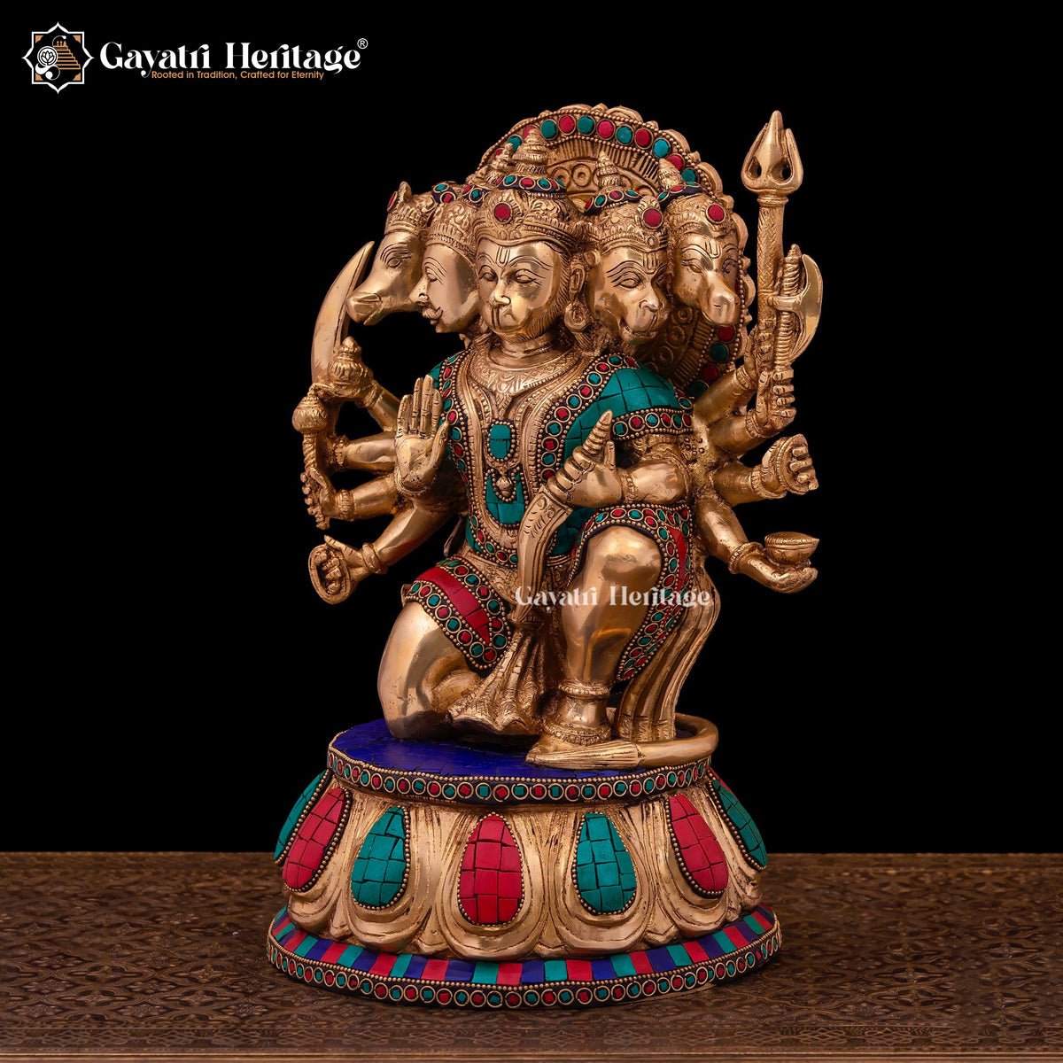 Brass Panchmukhi Hanuman Statue – Stone Work Masterpiece | Gayatri Heritage