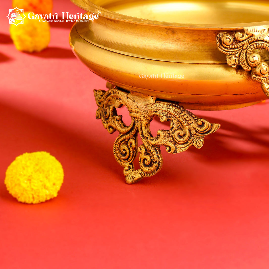 Brass Peacock Design Urli – Elegant Floral Centerpiece | Gayatri Heritage