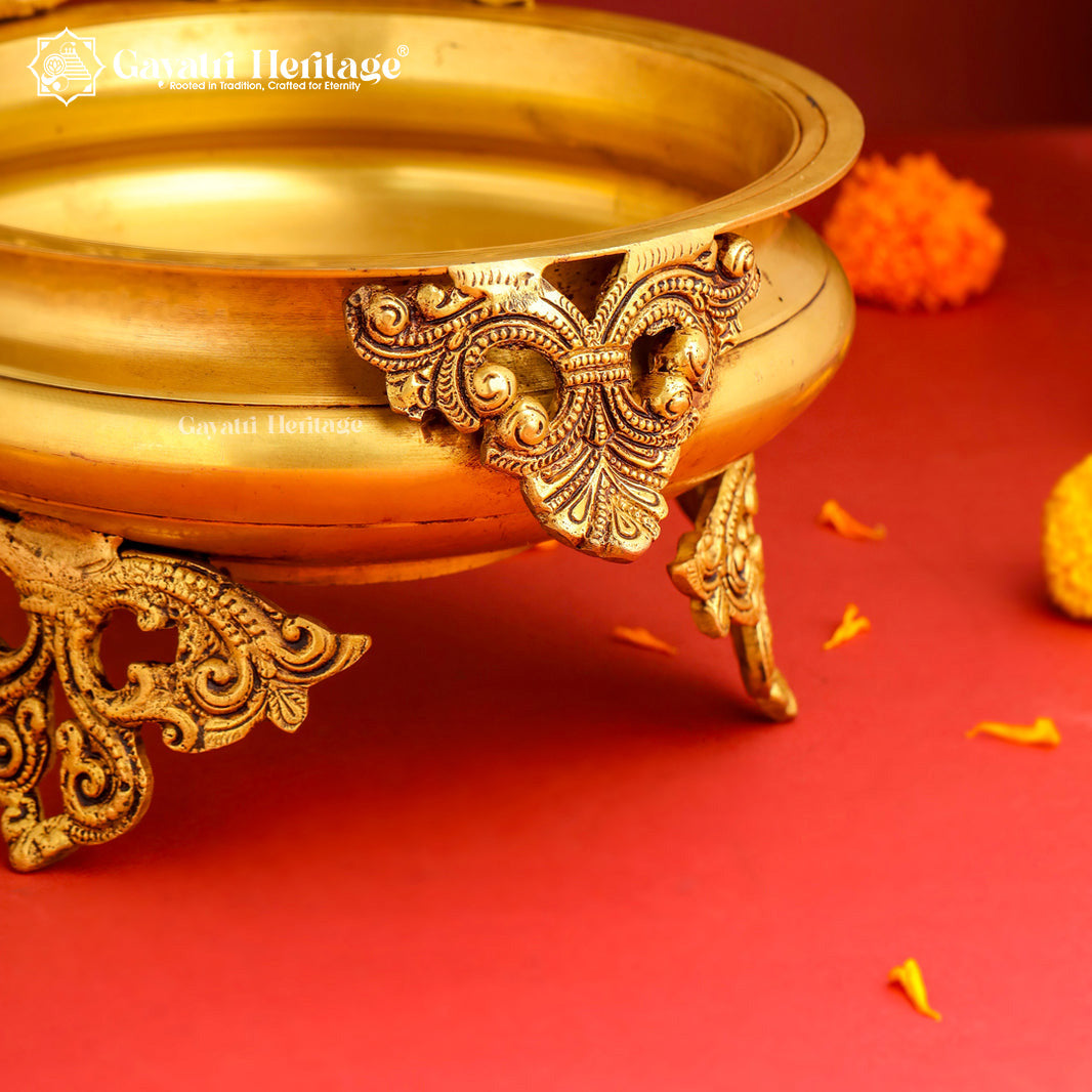 Brass Peacock Design Urli – Elegant Floral Centerpiece | Gayatri Heritage