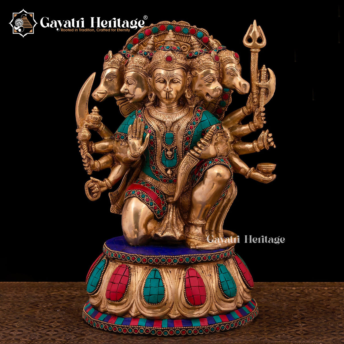 Brass Panchmukhi Hanuman Statue – Stone Work Masterpiece | Gayatri Heritage