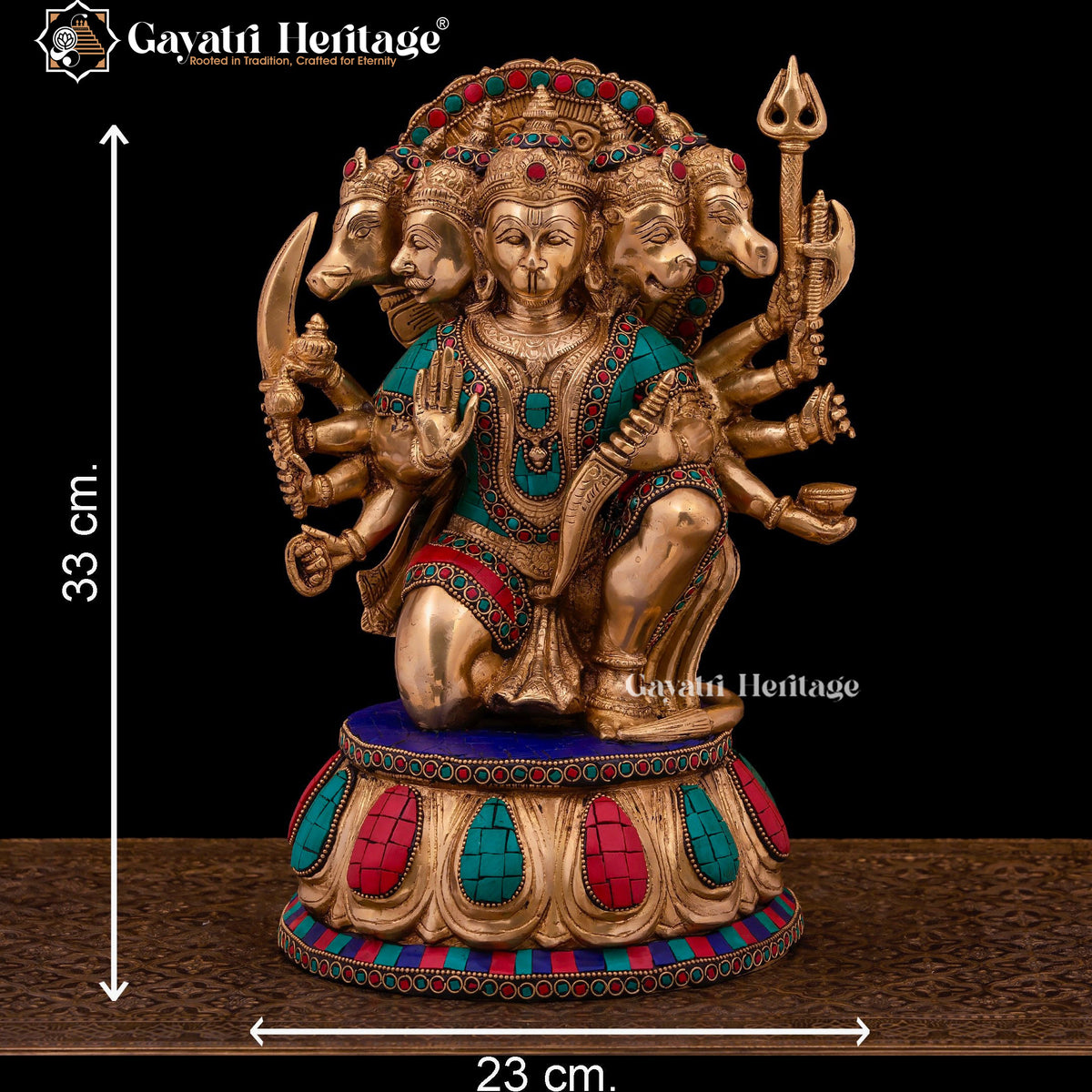 Brass Panchmukhi Hanuman Statue – Stone Work Masterpiece | Gayatri Heritage