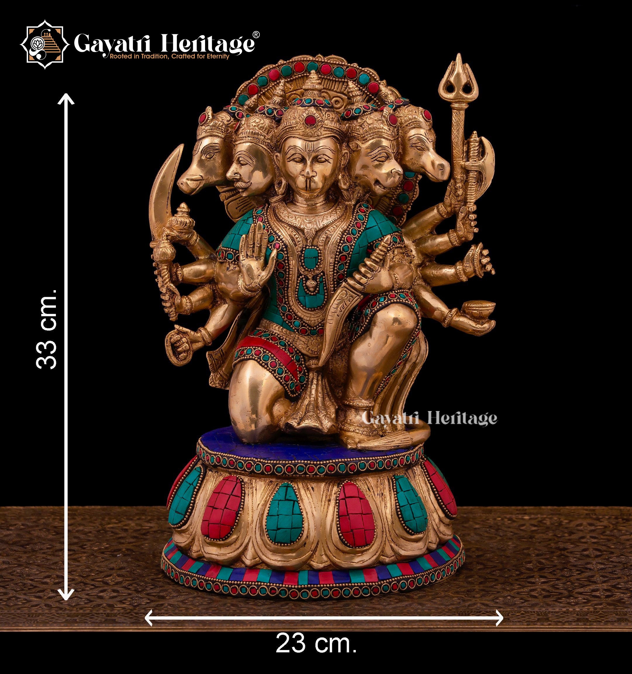 Brass Panchmukhi Hanuman Statue – Stone Work Masterpiece | Gayatri Heritage