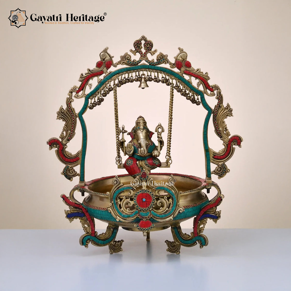 Brass Vinayagar Urli with Stone Work – Divine Decor | Gayatri Heritage
