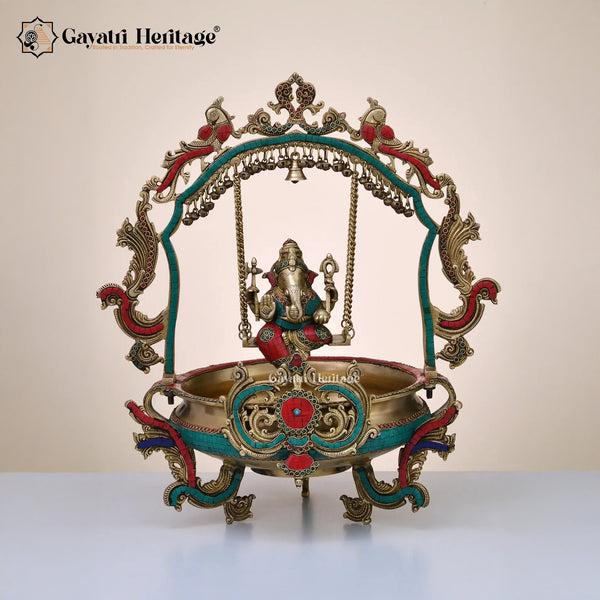 Brass Vinayagar Urli with Stone Work – Divine Decor | Gayatri Heritage