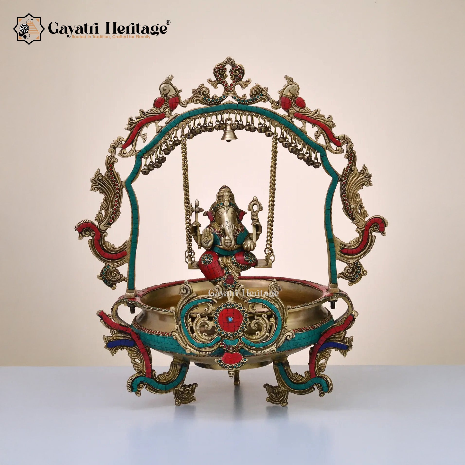 Brass Vinayagar Urli with Stone Work – Divine Decor | Gayatri Heritage