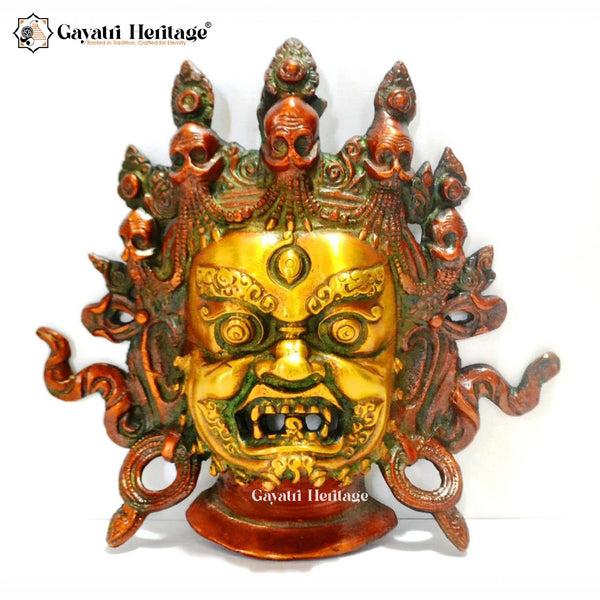 Brass Tibetan Mahakala Mask – Fierce Wall Decor Art | Gayatri Heritage