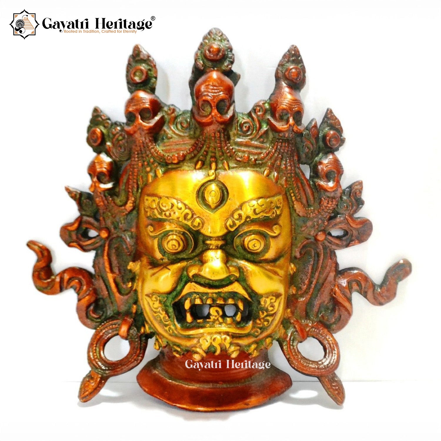 Brass Tibetan Mahakala Mask – Fierce Wall Decor Art | Gayatri Heritage