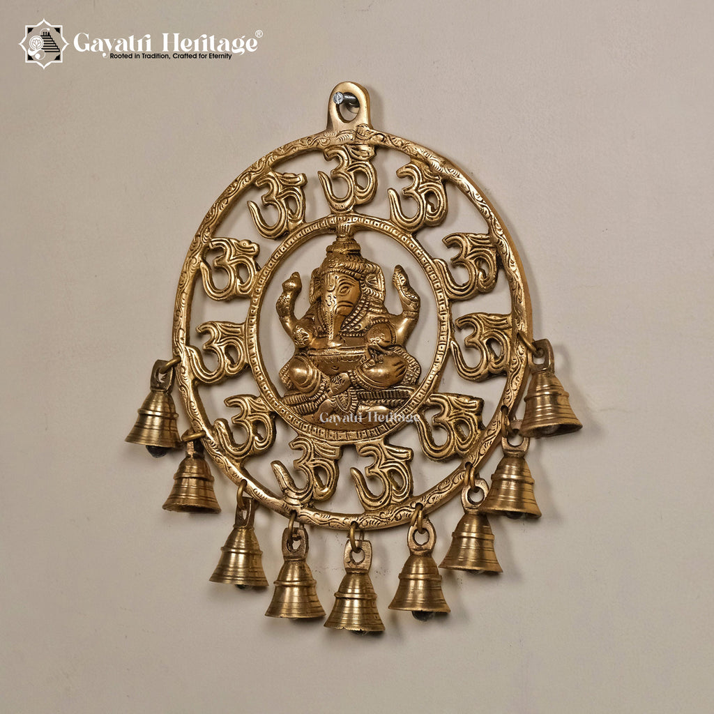 Brass Wall Hanging Ganesha – Om Decor with Bells